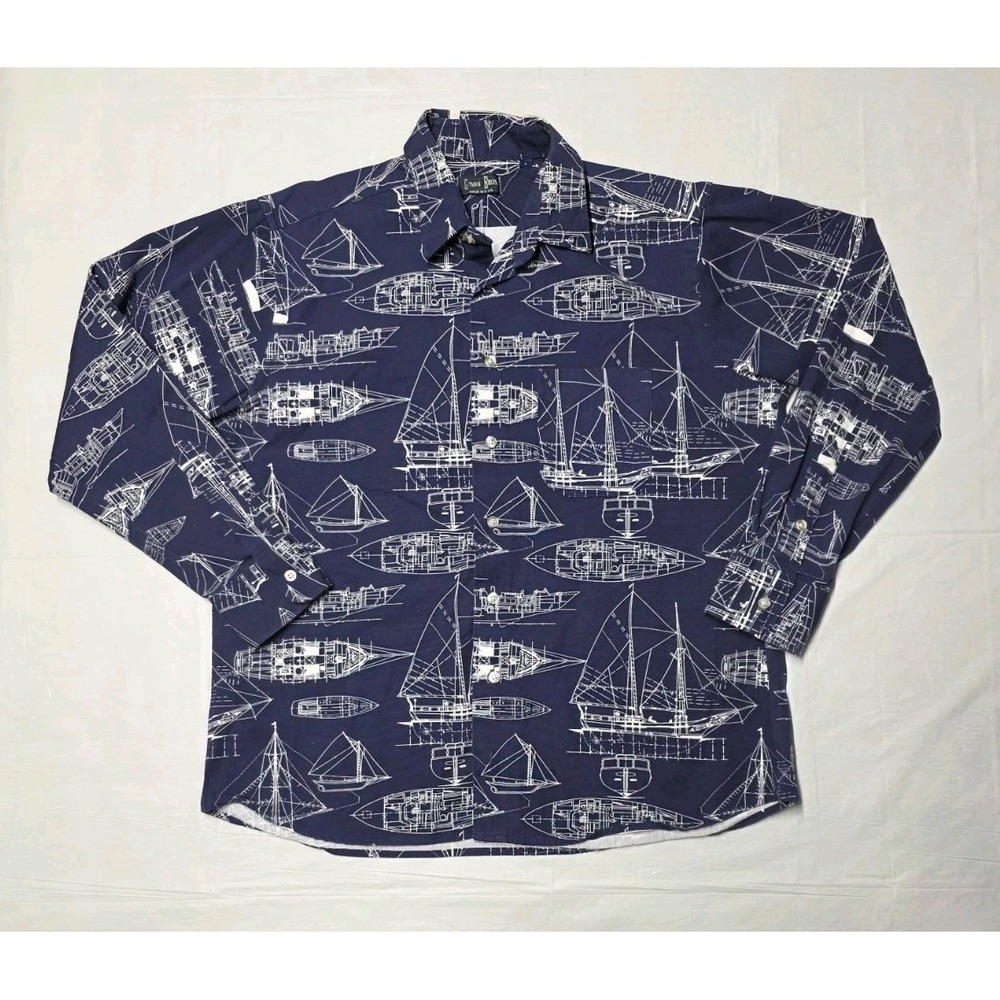 Gitman Bros Shirt Button Up Sail Boat AOP Vintage Size Large Men's USA Made Rare